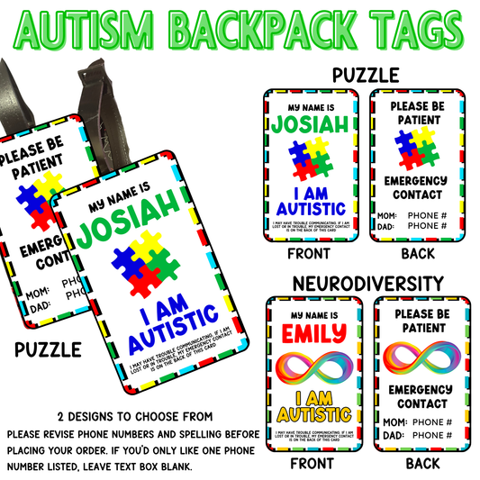 Custom Autism Backpack Tag